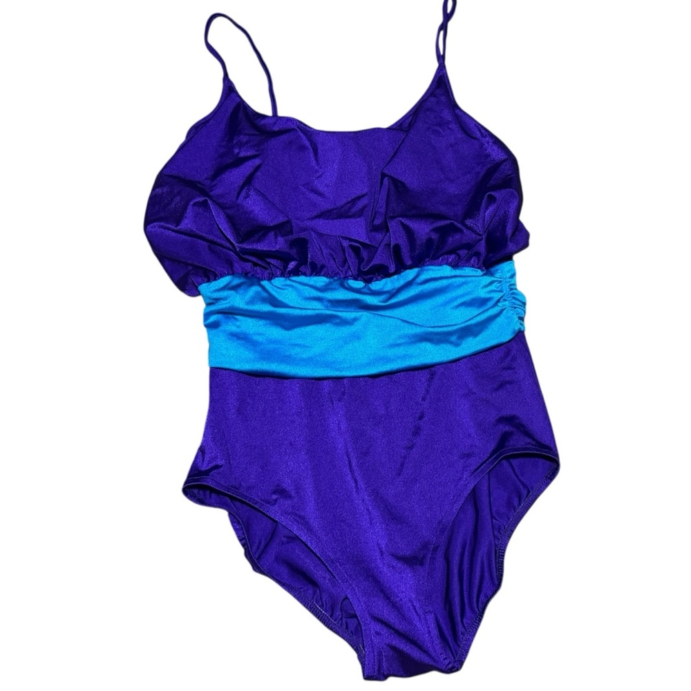 Sirena VTG 90s One‎ Piece Swimsuit Color Block sz16 Purple Teal y2k retro beach